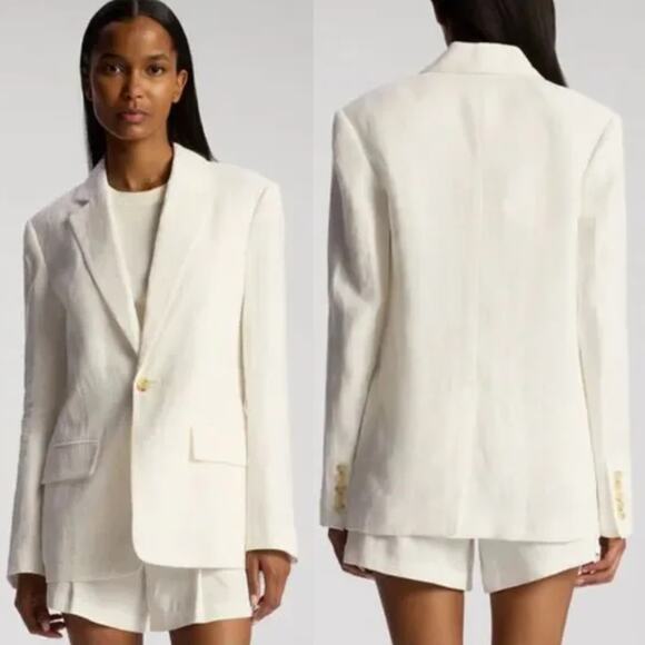 NWT A.L.C. Arlo Jacket Blazer Womens Size 14 Cream Relaxed Linen Minimalist Corp - Picture 1 of 11